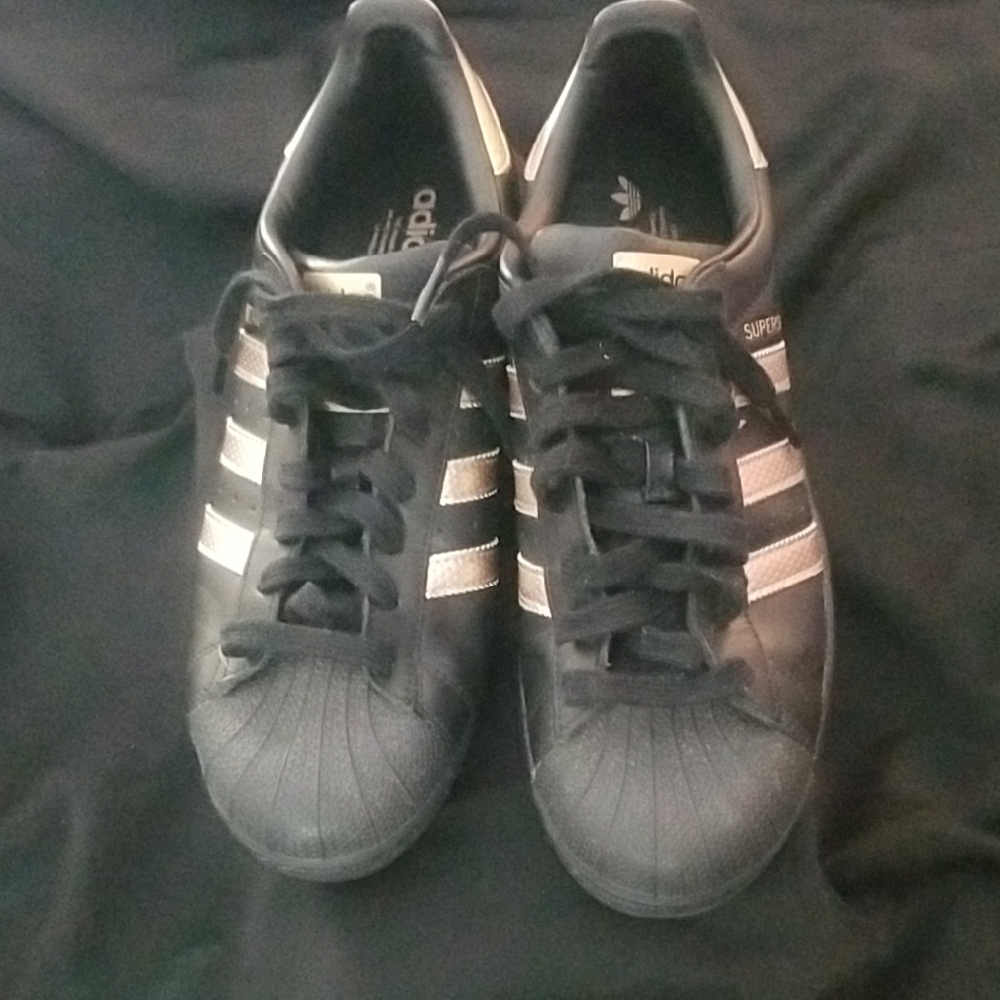 Adidas Superstar Black and Gold Shoes